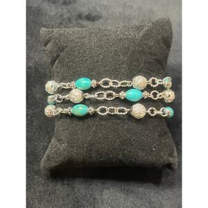 Joseph Esposito Sterling 925 Silver, Turquoise and CZ Bead Bracelet 7 inch